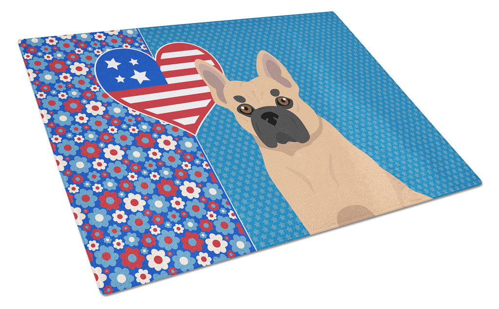 Fawn French Bulldog USA American Cutting Board Tempered Glass Kitchen Cutting Surface, Heat Resistant Chopping, Non-Slip Feet, Food Prep & Serving