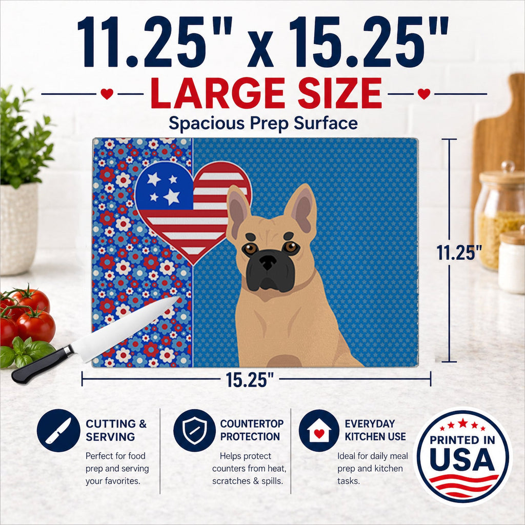 Fawn French Bulldog USA American Cutting Board Tempered Glass Kitchen Cutting Surface, Heat Resistant Chopping, Non-Slip Feet, Food Prep & Serving