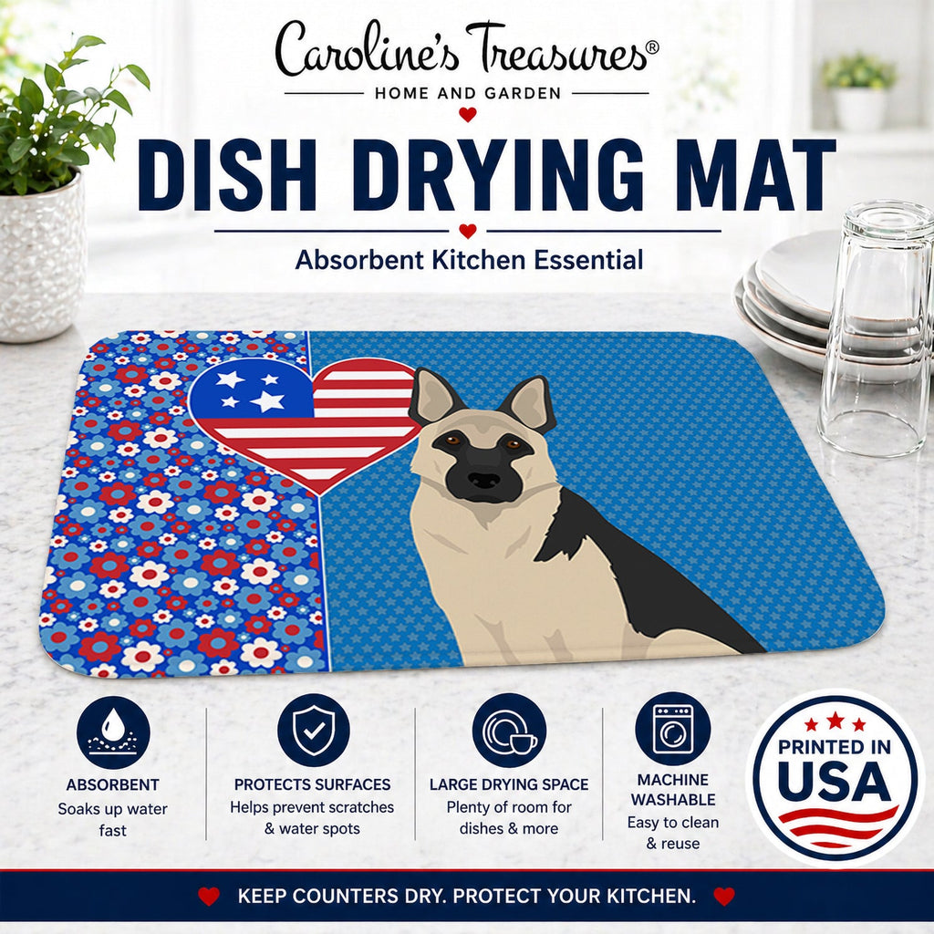 Black and Silver German Shepherd USA American Dish Drying Mat Absorbent Dish Drying Mat Pad for Kitchen Counter Dish Drainer Mat for Countertop, 14 x 21", Multicolor