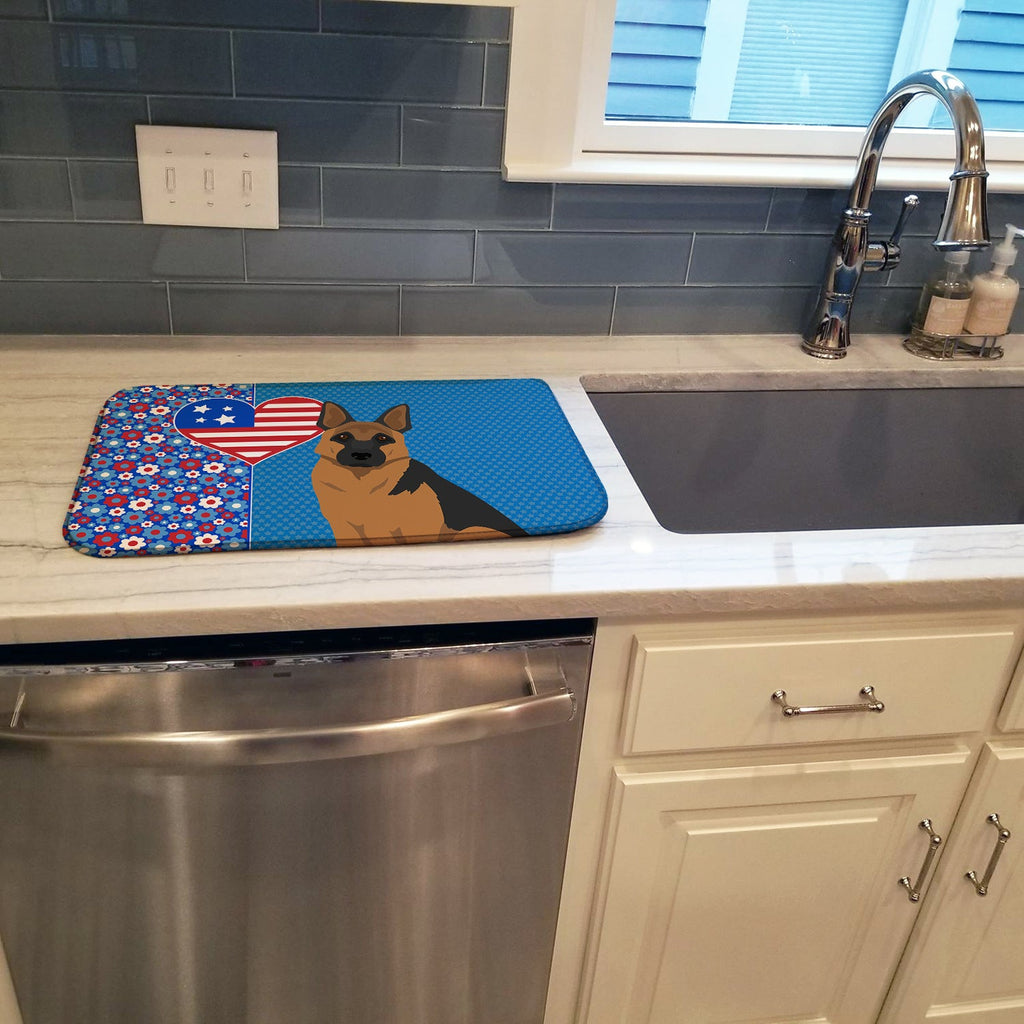 Black and Tan German Shepherd USA American Dish Drying Mat Absorbent Dish Drying Mat Pad for Kitchen Counter Dish Drainer Mat for Countertop, 14 x 21", Multicolor