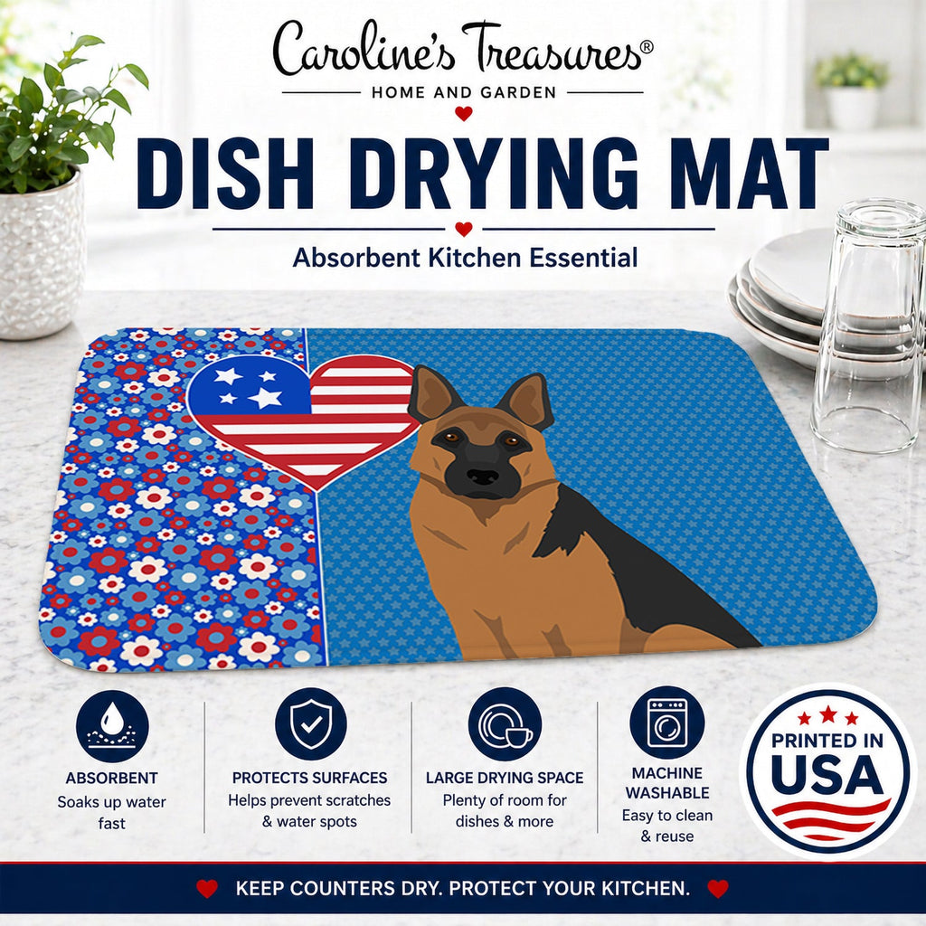 Black and Tan German Shepherd USA American Dish Drying Mat Absorbent Dish Drying Mat Pad for Kitchen Counter Dish Drainer Mat for Countertop, 14 x 21", Multicolor