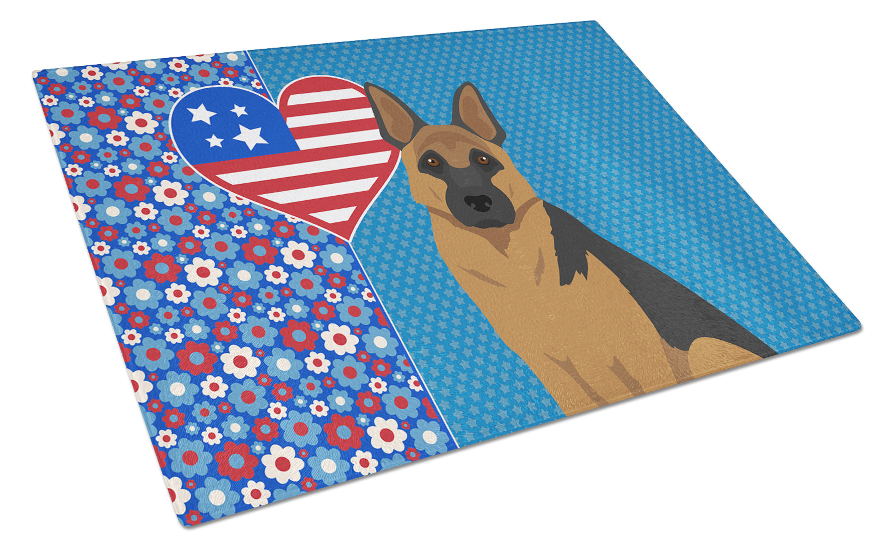 Black and Tan German Shepherd USA American Cutting Board Tempered Glass Kitchen Cutting Surface, Heat Resistant Chopping, Non-Slip Feet, Food Prep & Serving