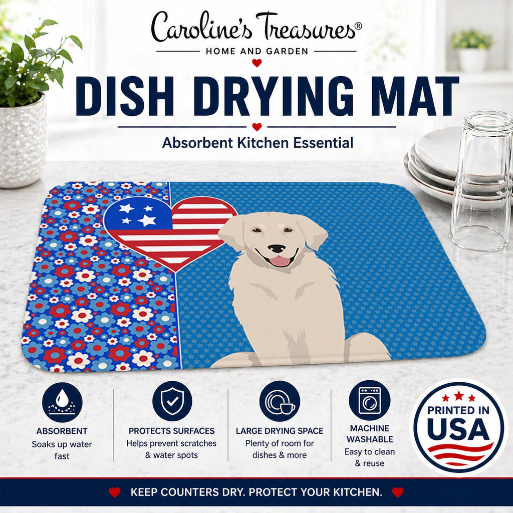 Cream Golden Retriever USA American Dish Drying Mat Absorbent Dish Drying Mat Pad for Kitchen Counter Dish Drainer Mat for Countertop, 14 x 21", Multicolor