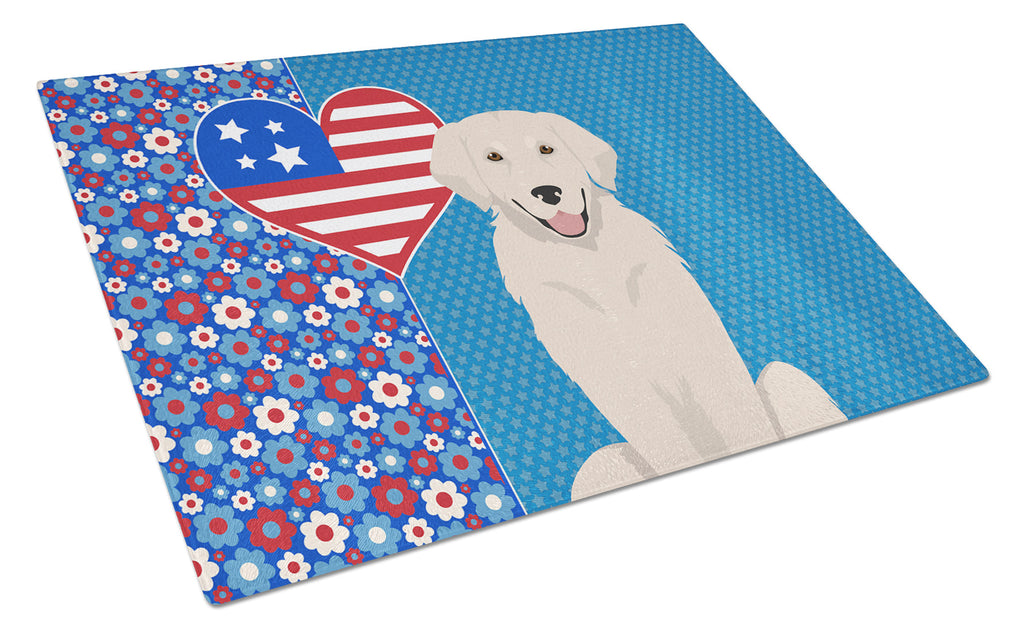 Cream Golden Retriever USA American Cutting Board Tempered Glass Kitchen Cutting Surface, Heat Resistant Chopping, Non-Slip Feet, Food Prep & Serving