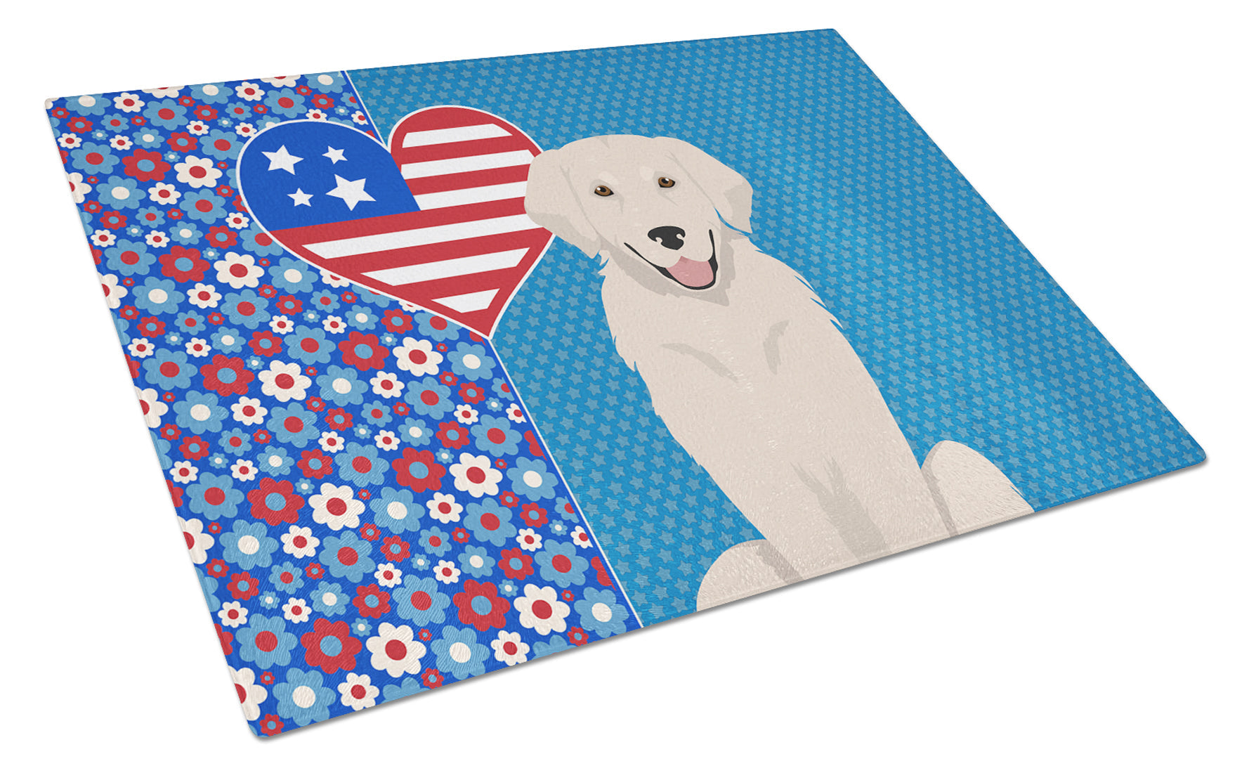 Cream Golden Retriever USA American Cutting Board Tempered Glass Kitchen Cutting Surface, Heat Resistant Chopping, Non-Slip Feet, Food Prep & Serving