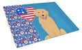 Gold Golden Retriever USA American Cutting Board Tempered Glass Kitchen Cutting Surface, Heat Resistant Chopping, Non-Slip Feet, Food Prep & Serving