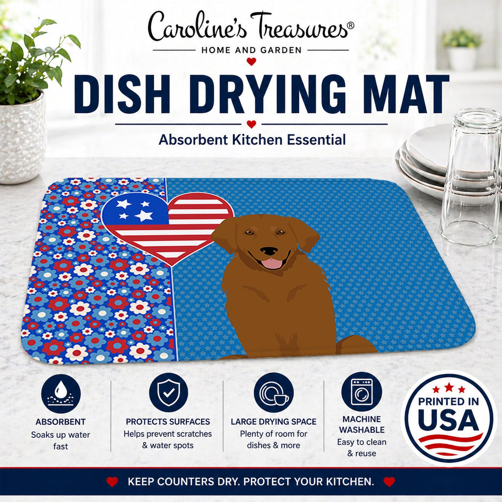 Mahogany Golden Retriever USA American Dish Drying Mat Absorbent Dish Drying Mat Pad for Kitchen Counter Dish Drainer Mat for Countertop, 14 x 21", Multicolor
