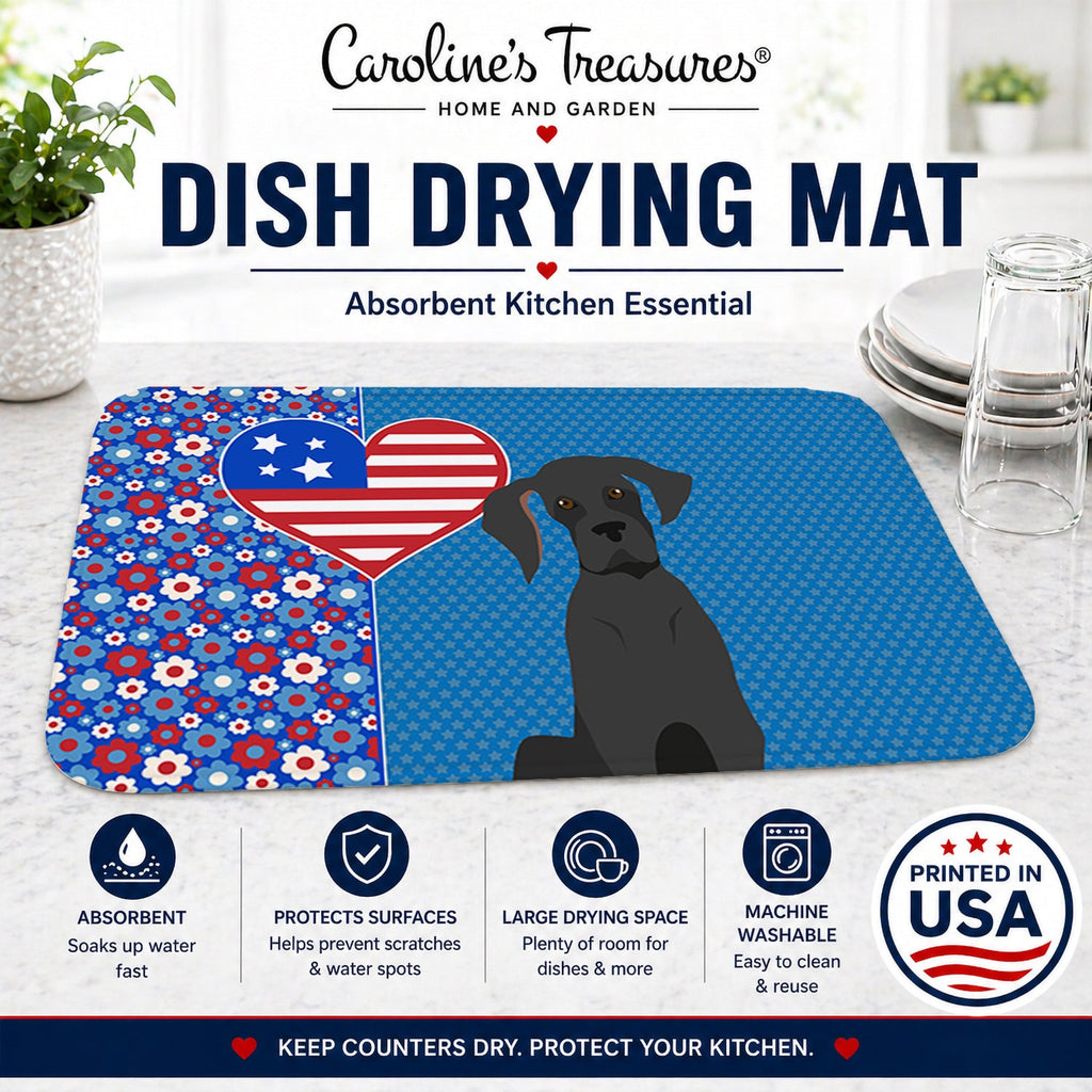 Black Great Dane USA American Dish Drying Mat Absorbent Dish Drying Mat Pad for Kitchen Counter Dish Drainer Mat for Countertop, 14 x 21", Multicolor