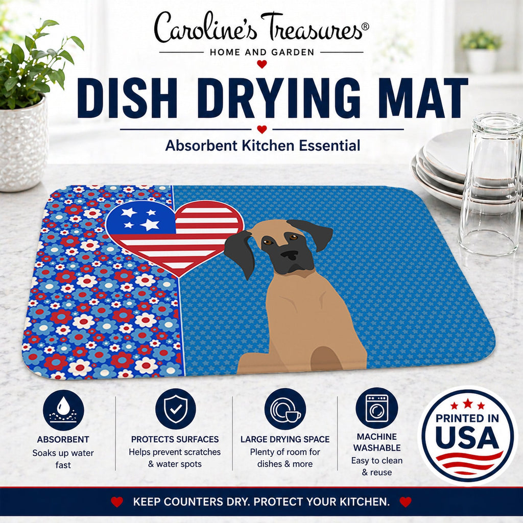 Fawn Great Dane USA American Dish Drying Mat Absorbent Dish Drying Mat Pad for Kitchen Counter Dish Drainer Mat for Countertop, 14 x 21", Multicolor