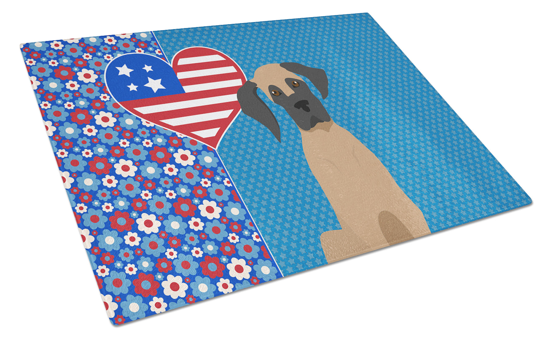 Fawn Great Dane USA American Cutting Board Tempered Glass Kitchen Cutting Surface, Heat Resistant Chopping, Non-Slip Feet, Food Prep & Serving