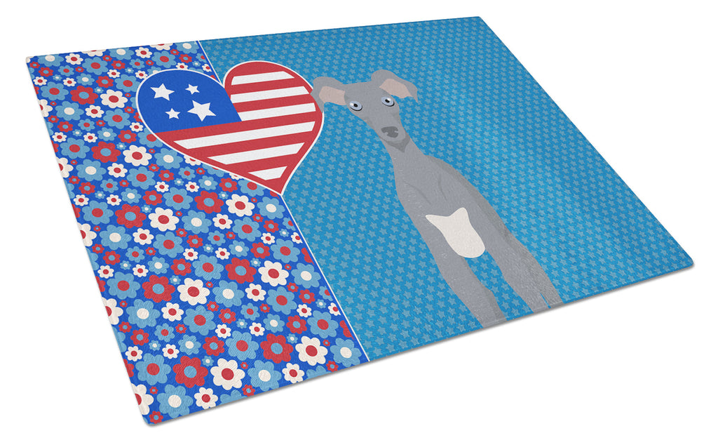 Gray Italian Greyhound USA American Cutting Board Tempered Glass Kitchen Cutting Surface, Heat Resistant Chopping, Non-Slip Feet, Food Prep & Serving