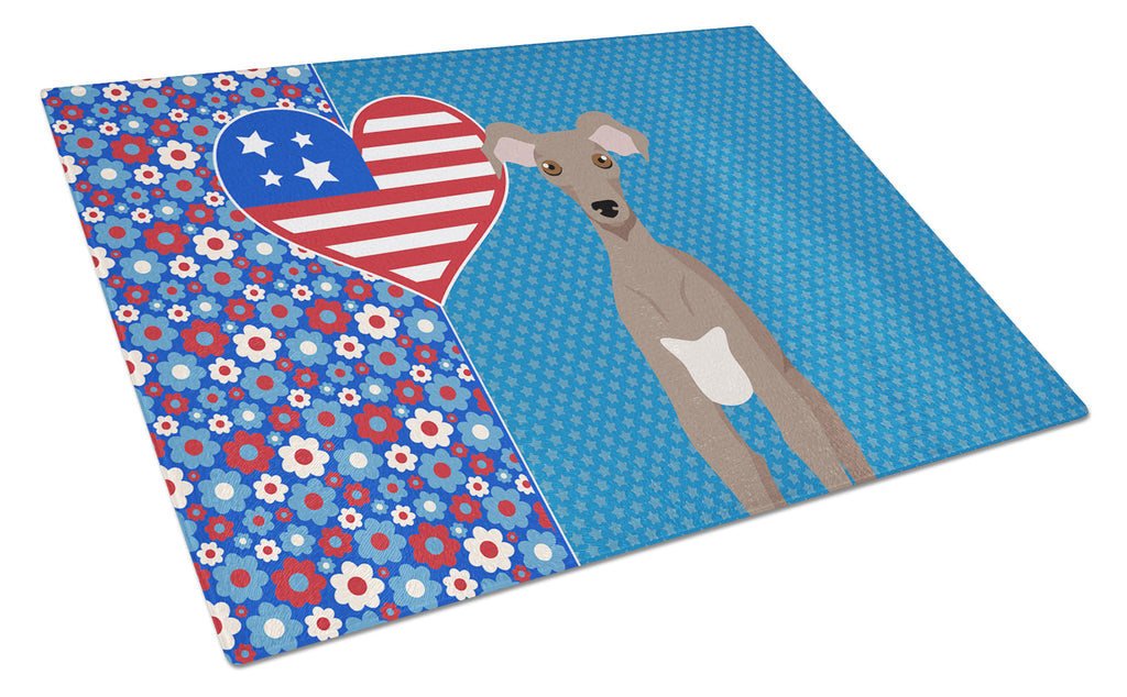 Fawn Italian Greyhound USA American Cutting Board Tempered Glass Kitchen Cutting Surface, Heat Resistant Chopping, Non-Slip Feet, Food Prep & Serving