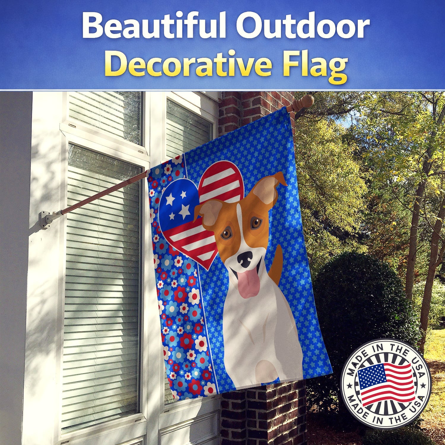 Brown White Smooth Jack Russell Terrier USA American House Flag 28x40 Porch Sleeve Pole Decorative Outside Yard Banner Artwork Wall Hanging, Polyester