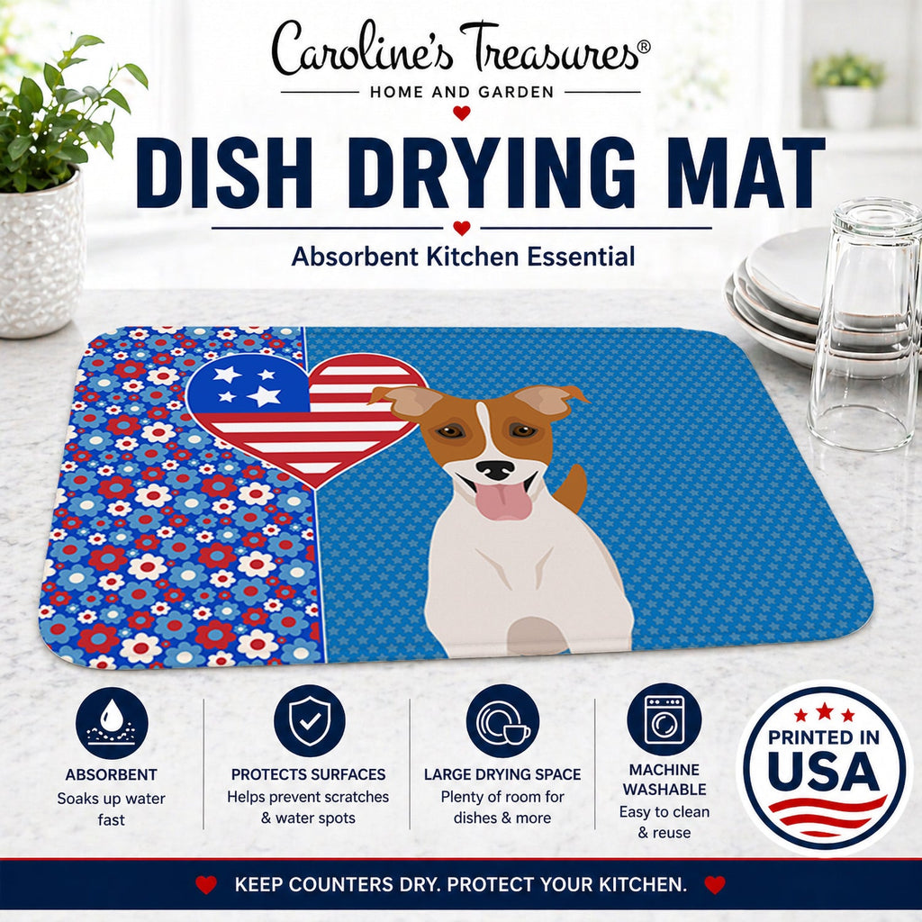 Brown White Smooth Jack Russell Terrier USA American Dish Drying Mat Absorbent Dish Drying Mat Pad for Kitchen Counter Dish Drainer Mat for Countertop, 14 x 21", Multicolor