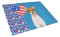 Brown White Smooth Jack Russell Terrier USA American Cutting Board Tempered Glass Kitchen Cutting Surface, Heat Resistant Chopping, Non-Slip Feet, Food Prep & Serving