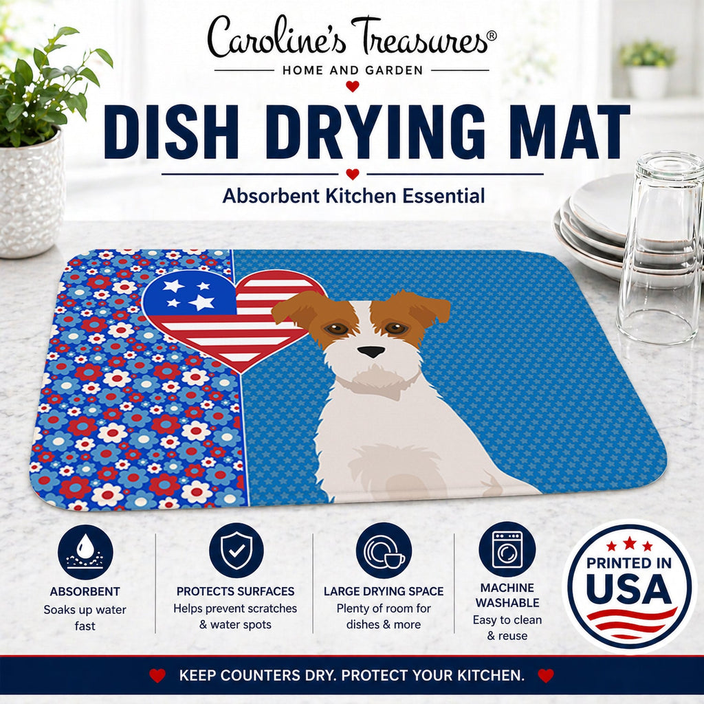 Brown White Wirehair Jack Russell Terrier USA American Dish Drying Mat Absorbent Dish Drying Mat Pad for Kitchen Counter Dish Drainer Mat for Countertop, 14 x 21", Multicolor