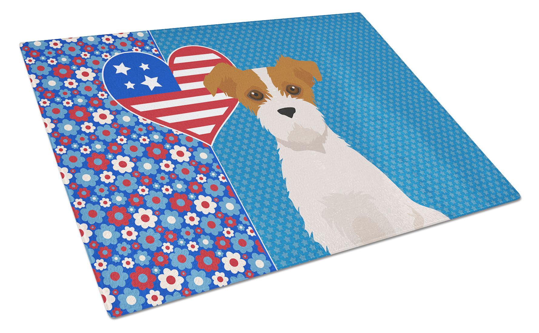 Brown White Wirehair Jack Russell Terrier USA American Cutting Board Tempered Glass Kitchen Cutting Surface, Heat Resistant Chopping, Non-Slip Feet, Food Prep & Serving