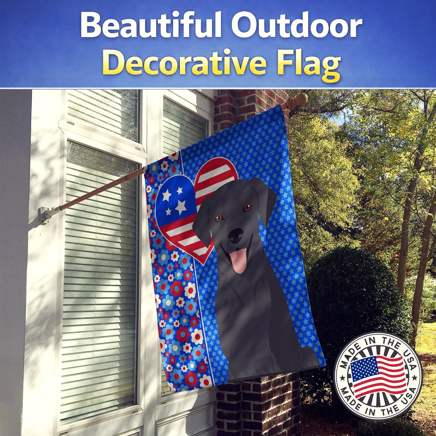 Black Labrador Retriever USA American House Flag 28x40 Porch Sleeve Pole Decorative Outside Yard Banner Artwork Wall Hanging, Polyester