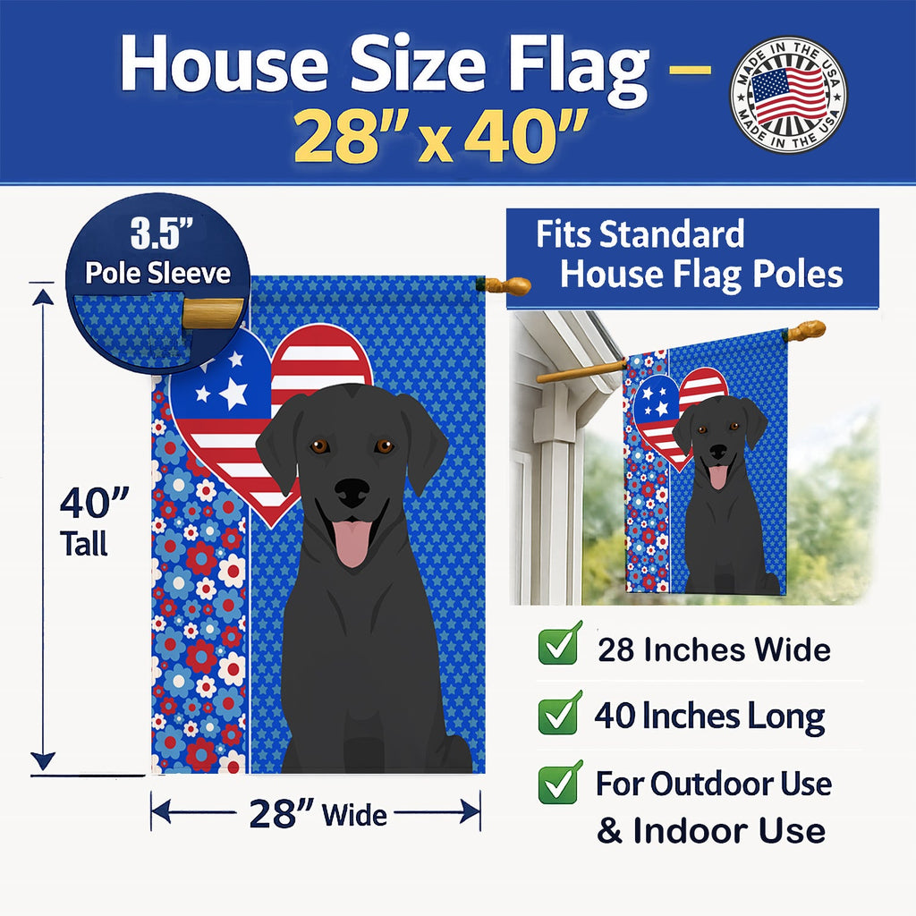 Black Labrador Retriever USA American House Flag 28x40 Porch Sleeve Pole Decorative Outside Yard Banner Artwork Wall Hanging, Polyester