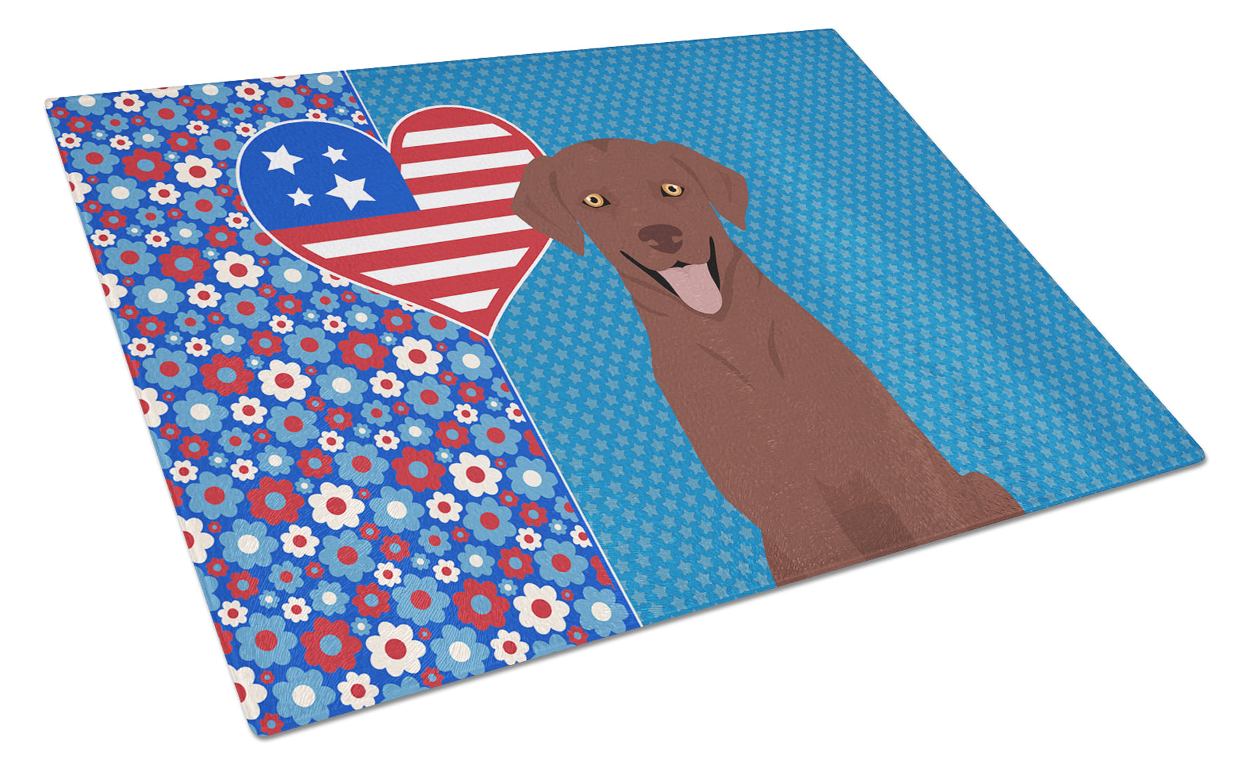 Chocolate Labrador Retriever USA American Cutting Board Tempered Glass Kitchen Cutting Surface, Heat Resistant Chopping, Non-Slip Feet, Food Prep & Serving