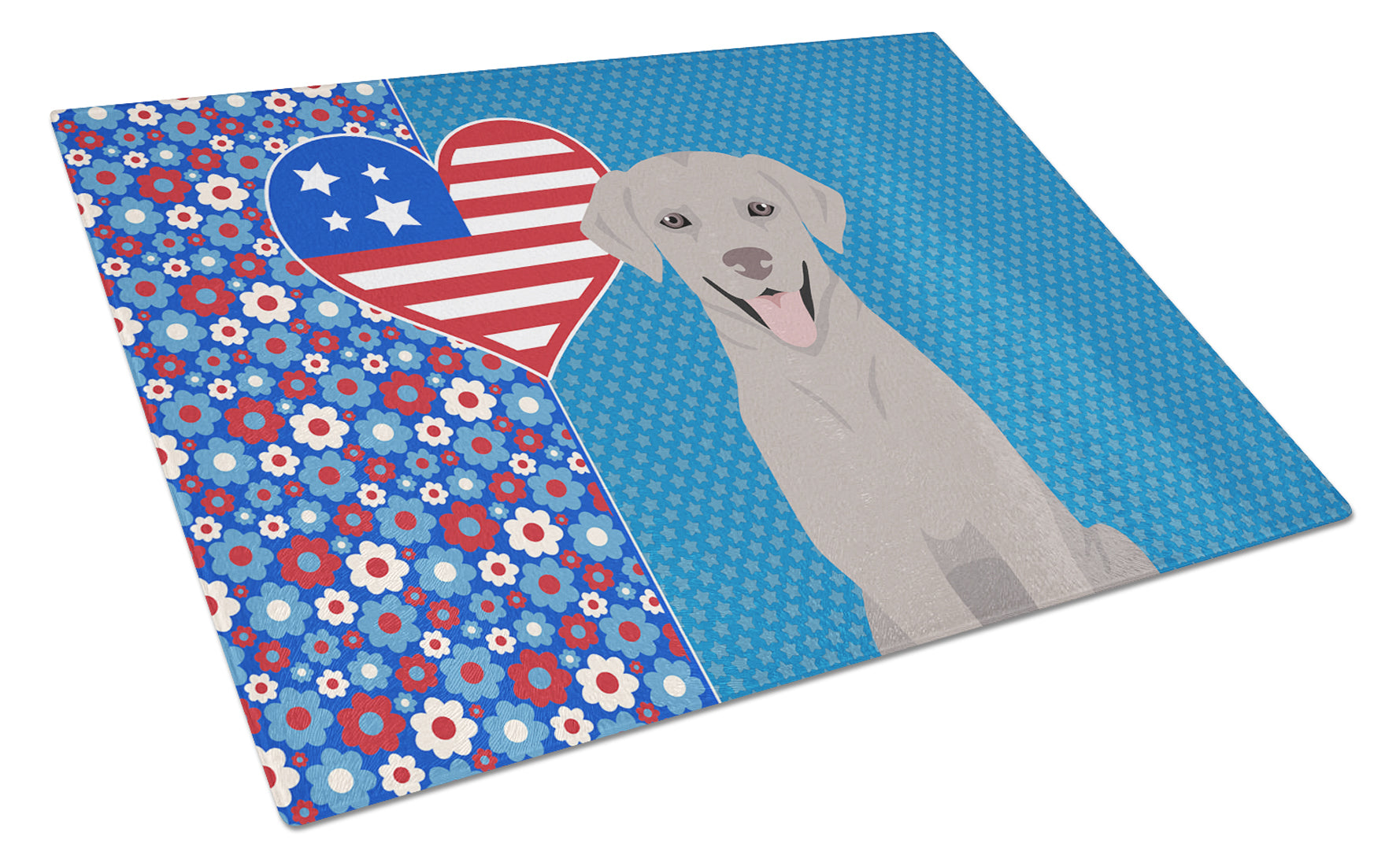 Gray Labrador Retriever USA American Cutting Board Tempered Glass Kitchen Cutting Surface, Heat Resistant Chopping, Non-Slip Feet, Food Prep & Serving