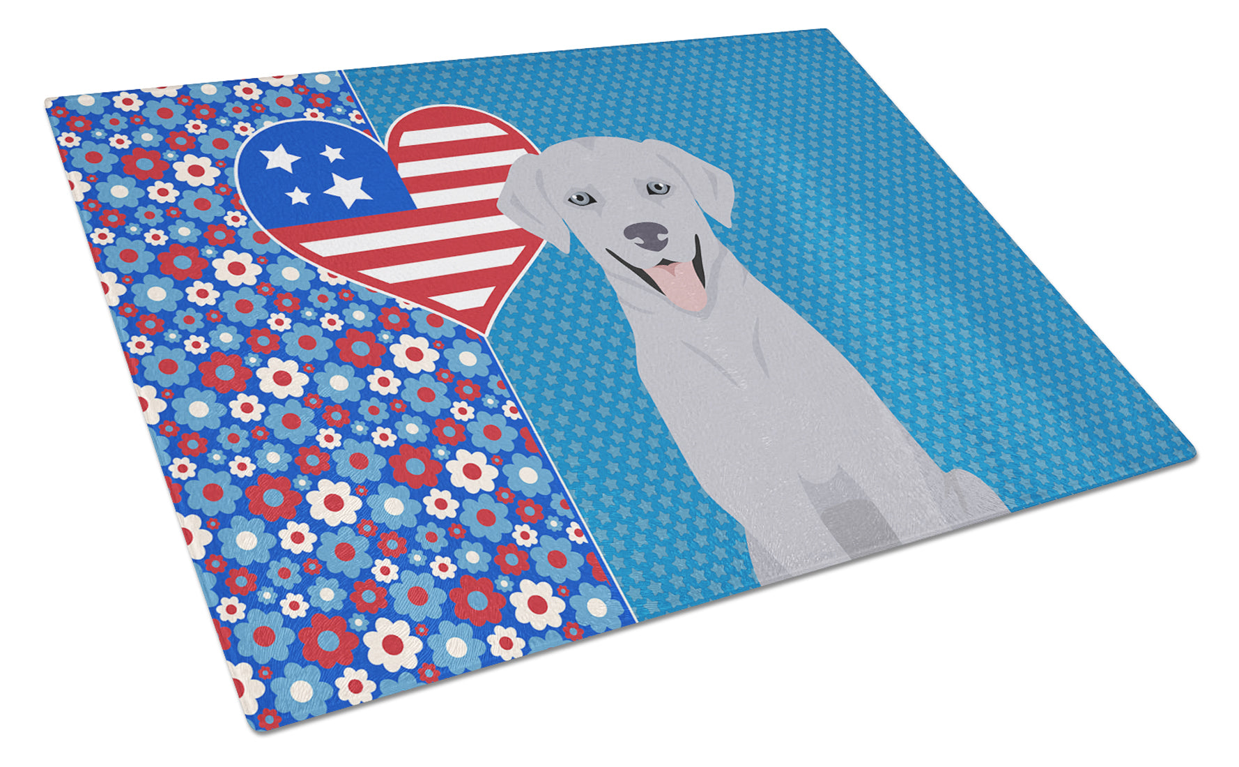 Silver Labrador Retriever USA American Cutting Board Tempered Glass Kitchen Cutting Surface, Heat Resistant Chopping, Non-Slip Feet, Food Prep & Serving