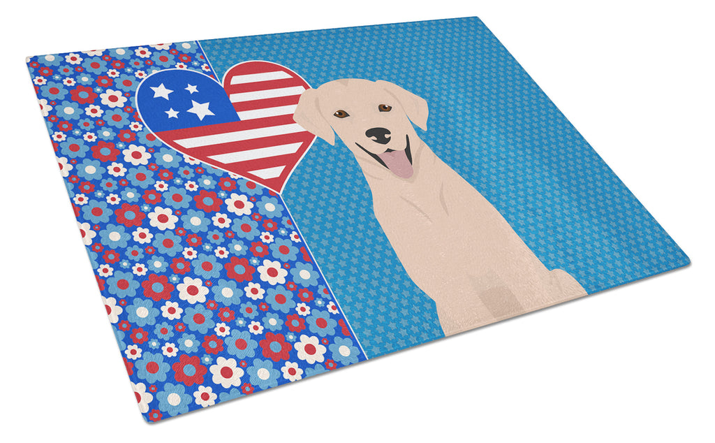 Yellow Labrador Retriever USA American Cutting Board Tempered Glass Kitchen Cutting Surface, Heat Resistant Chopping, Non-Slip Feet, Food Prep & Serving