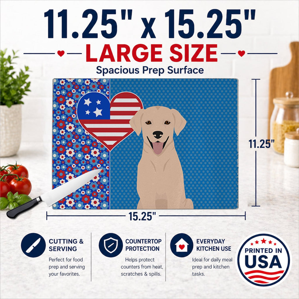 Yellow Labrador Retriever USA American Cutting Board Tempered Glass Kitchen Cutting Surface, Heat Resistant Chopping, Non-Slip Feet, Food Prep & Serving