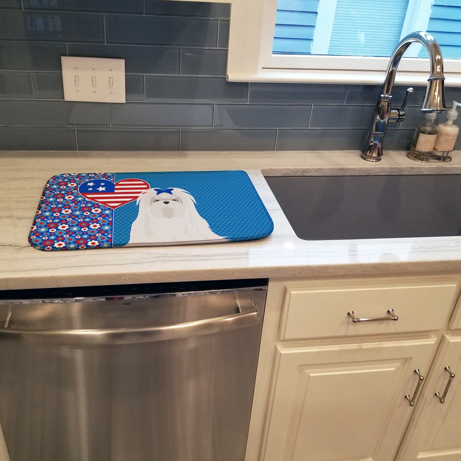Maltese USA American Dish Drying Mat Absorbent Dish Drying Mat Pad for Kitchen Counter Dish Drainer Mat for Countertop, 14 x 21", Multicolor