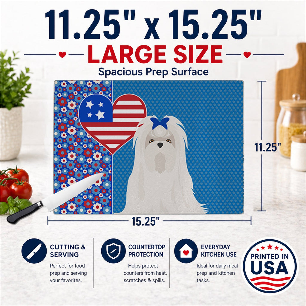 Maltese USA American Cutting Board Tempered Glass Kitchen Cutting Surface, Heat Resistant Chopping, Non-Slip Feet, Food Prep & Serving
