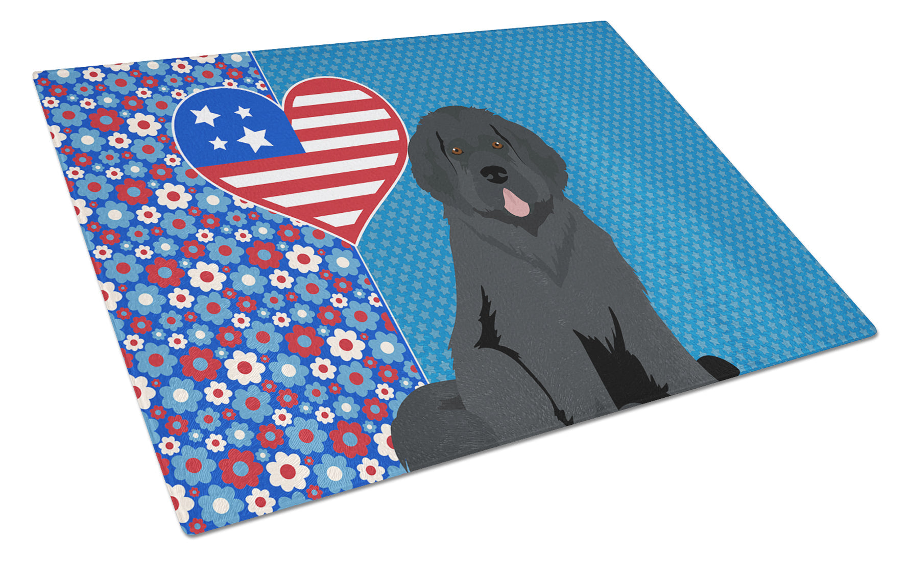 Black Newfoundland USA American Cutting Board Tempered Glass Kitchen Cutting Surface, Heat Resistant Chopping, Non-Slip Feet, Food Prep & Serving