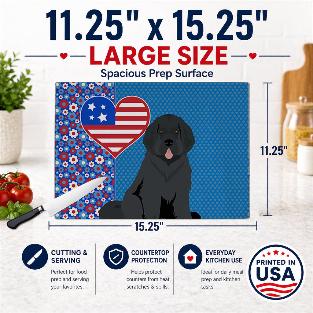Black Newfoundland USA American Cutting Board Tempered Glass Kitchen Cutting Surface, Heat Resistant Chopping, Non-Slip Feet, Food Prep & Serving