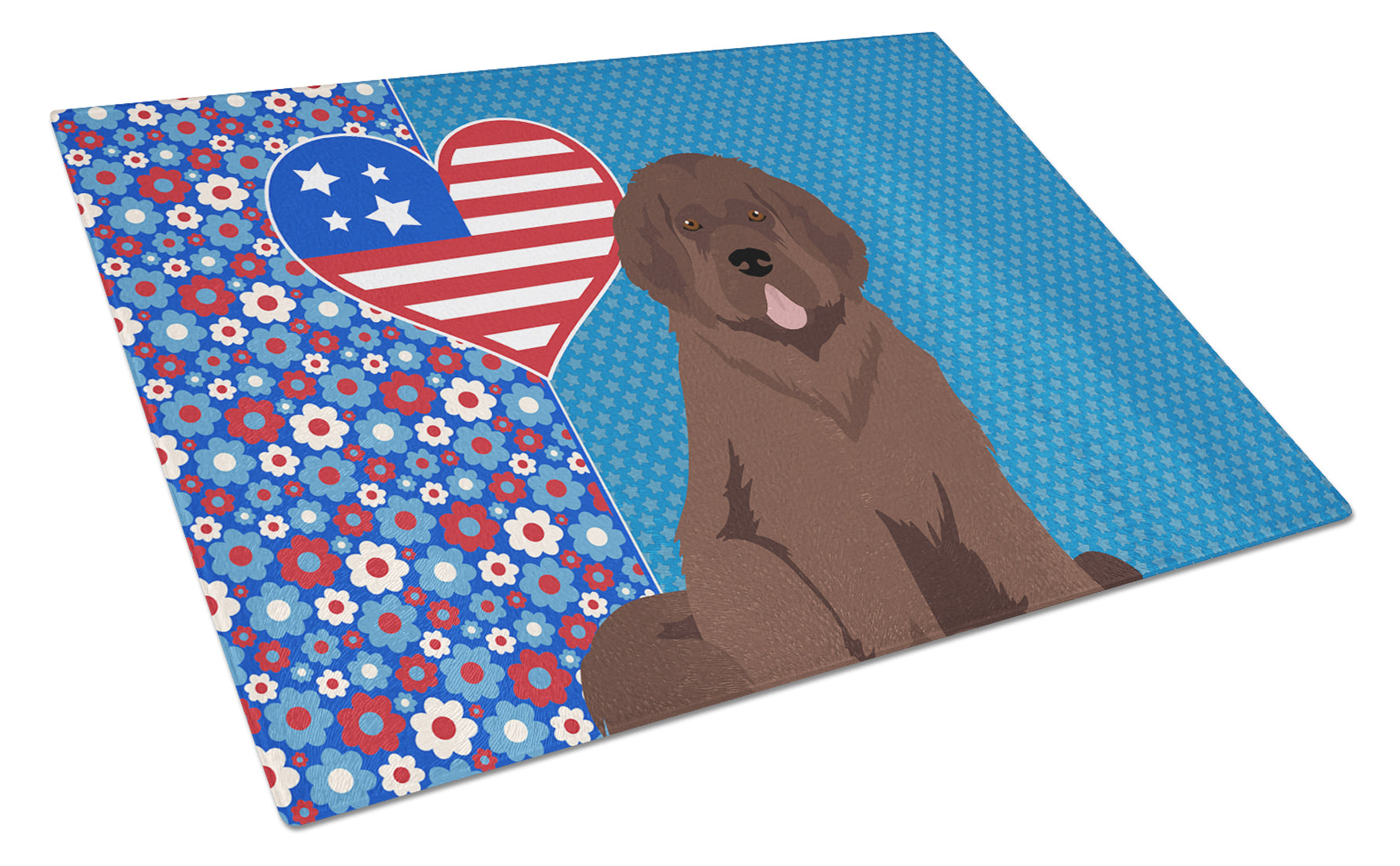 Brown Newfoundland USA American Cutting Board Tempered Glass Kitchen Cutting Surface, Heat Resistant Chopping, Non-Slip Feet, Food Prep & Serving