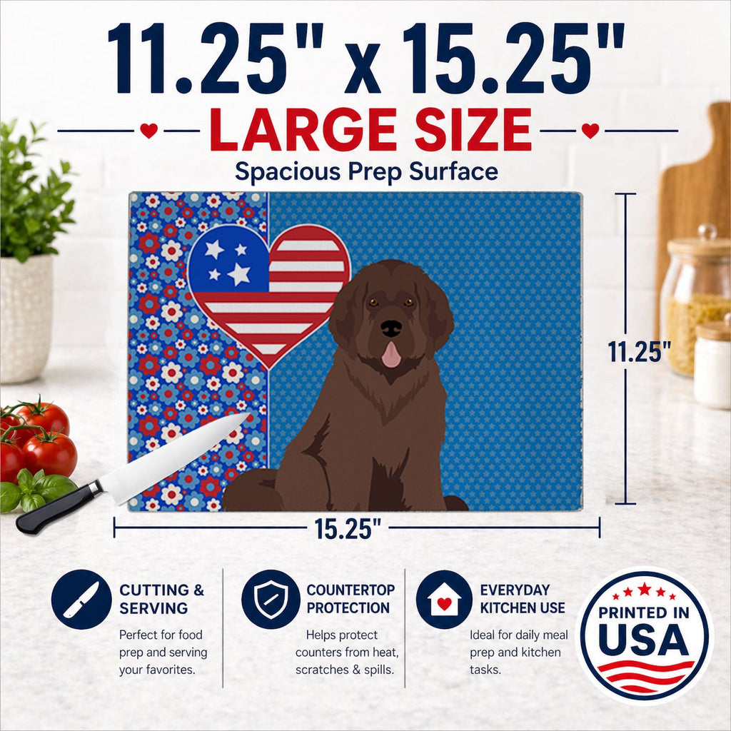 Brown Newfoundland USA American Cutting Board Tempered Glass Kitchen Cutting Surface, Heat Resistant Chopping, Non-Slip Feet, Food Prep & Serving