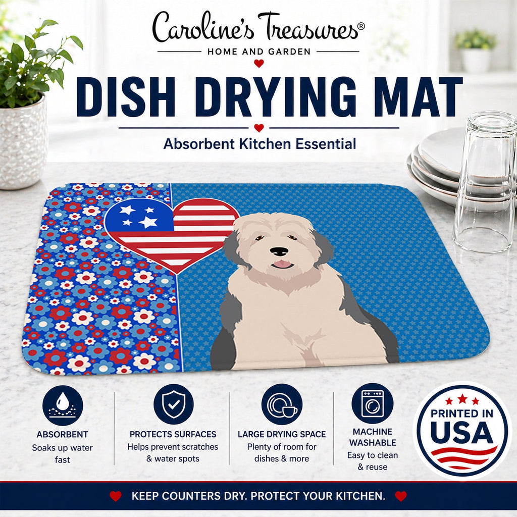 Old English Sheepdog USA American Dish Drying Mat Absorbent Dish Drying Mat Pad for Kitchen Counter Dish Drainer Mat for Countertop, 14 x 21", Multicolor