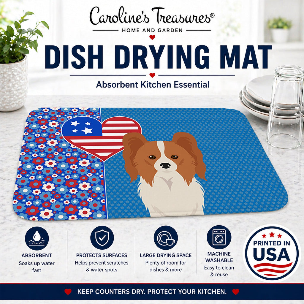 Red and White Papillon USA American Dish Drying Mat Absorbent Dish Drying Mat Pad for Kitchen Counter Dish Drainer Mat for Countertop, 14 x 21", Multicolor