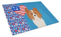 Red and White Papillon USA American Cutting Board Tempered Glass Kitchen Cutting Surface, Heat Resistant Chopping, Non-Slip Feet, Food Prep & Serving