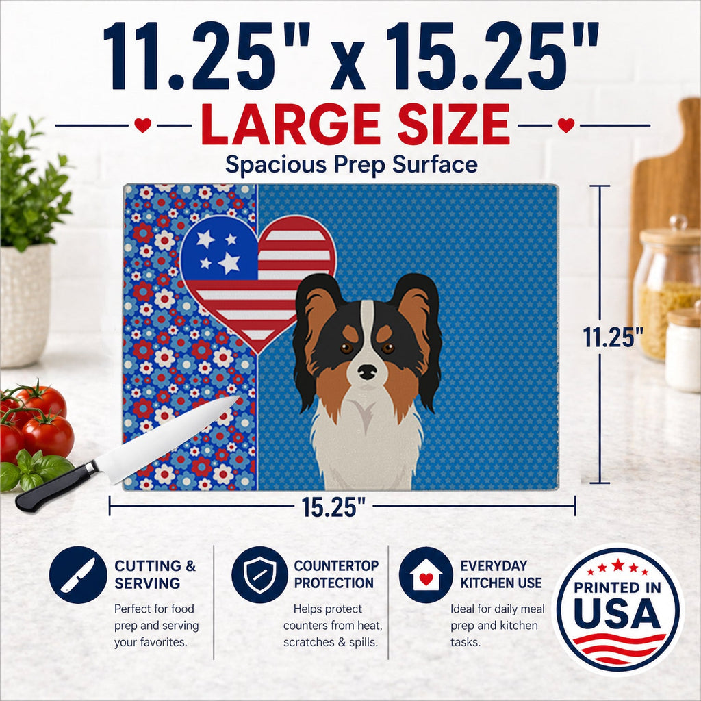 Tricolor Papillon USA American Cutting Board Tempered Glass Kitchen Cutting Surface, Heat Resistant Chopping, Non-Slip Feet, Food Prep & Serving