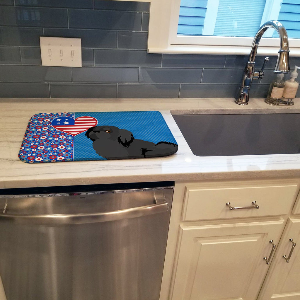 Black Pekingese USA American Dish Drying Mat Absorbent Dish Drying Mat Pad for Kitchen Counter Dish Drainer Mat for Countertop, 14 x 21", Multicolor