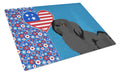 Black Pekingese USA American Cutting Board Tempered Glass Kitchen Cutting Surface, Heat Resistant Chopping, Non-Slip Feet, Food Prep & Serving