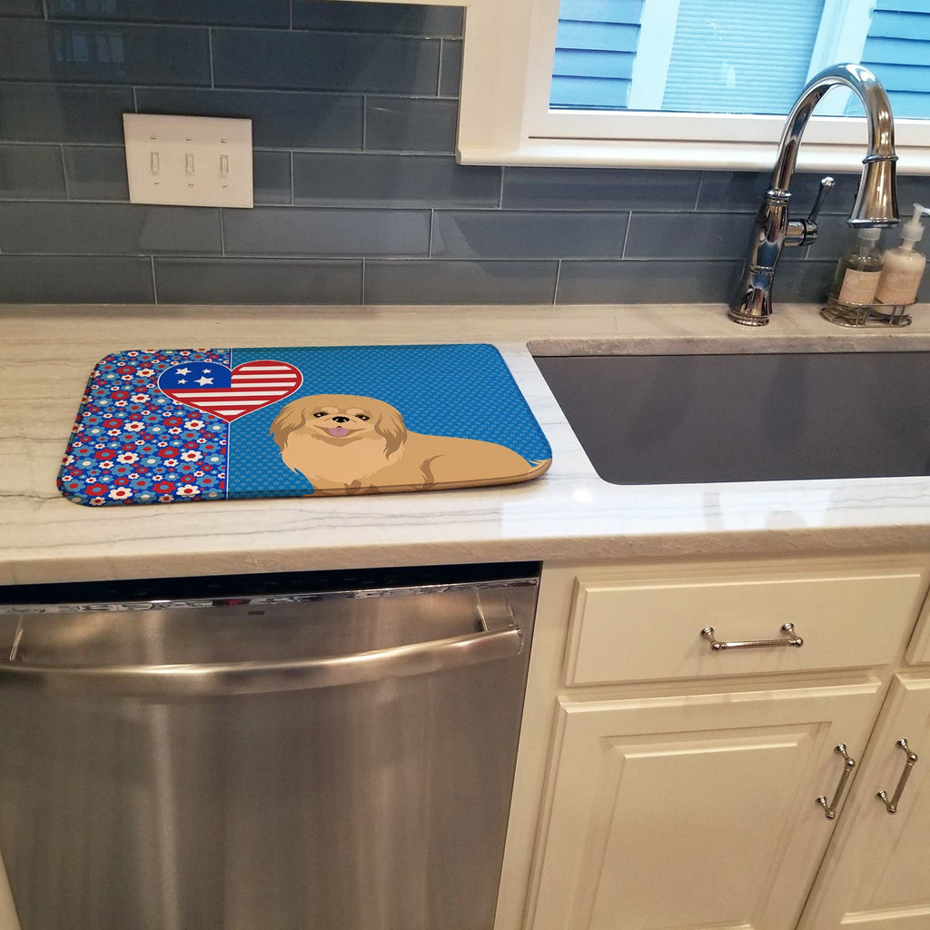 Gold Pekingese USA American Dish Drying Mat Absorbent Dish Drying Mat Pad for Kitchen Counter Dish Drainer Mat for Countertop, 14 x 21", Multicolor