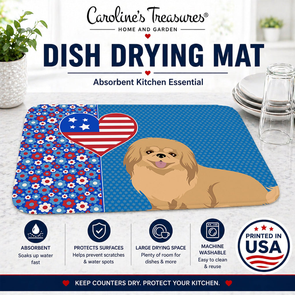 Gold Pekingese USA American Dish Drying Mat Absorbent Dish Drying Mat Pad for Kitchen Counter Dish Drainer Mat for Countertop, 14 x 21", Multicolor