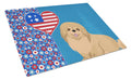 Gold Pekingese USA American Cutting Board Tempered Glass Kitchen Cutting Surface, Heat Resistant Chopping, Non-Slip Feet, Food Prep & Serving