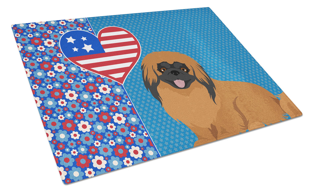 Red Pekingese USA American Cutting Board Tempered Glass Kitchen Cutting Surface, Heat Resistant Chopping, Non-Slip Feet, Food Prep & Serving