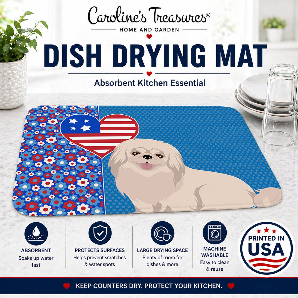 White Pekingese USA American Dish Drying Mat Absorbent Dish Drying Mat Pad for Kitchen Counter Dish Drainer Mat for Countertop, 14 x 21", Multicolor
