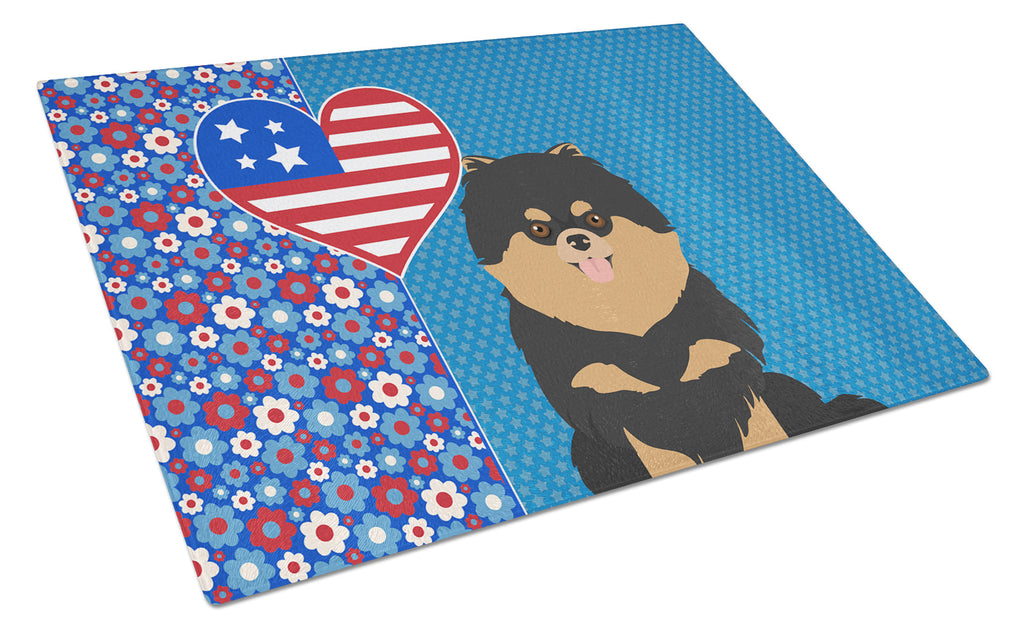 Black and Tan Pomeranian USA American Cutting Board Tempered Glass Kitchen Cutting Surface, Heat Resistant Chopping, Non-Slip Feet, Food Prep & Serving