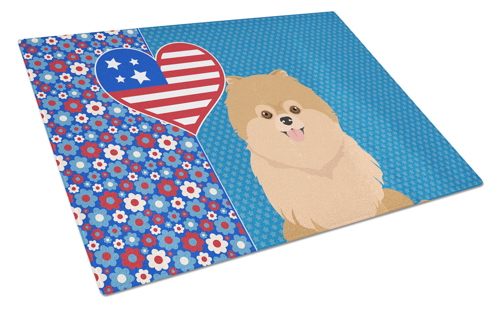 Orange Pomeranian USA American Cutting Board Tempered Glass Kitchen Cutting Surface, Heat Resistant Chopping, Non-Slip Feet, Food Prep & Serving