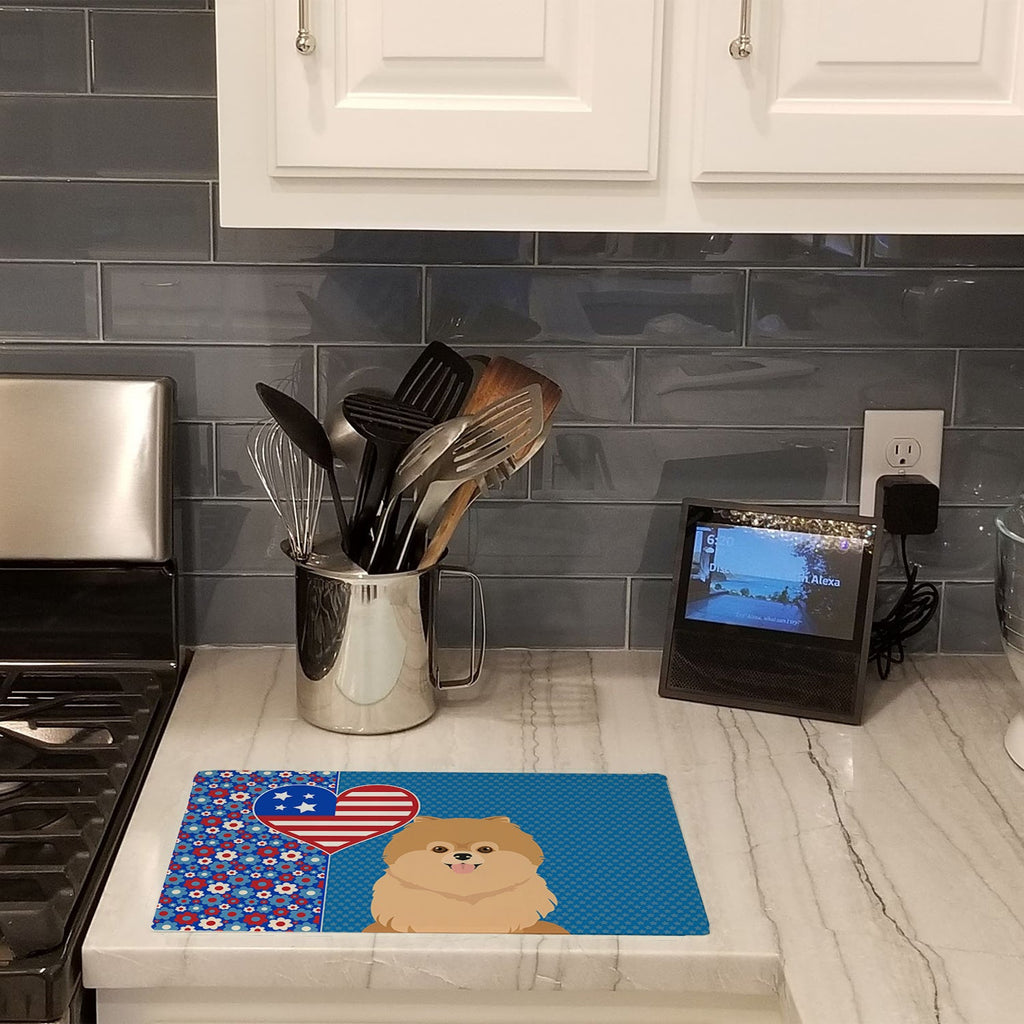 Orange Pomeranian USA American Cutting Board Tempered Glass Kitchen Cutting Surface, Heat Resistant Chopping, Non-Slip Feet, Food Prep & Serving