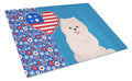 White Pomeranian USA American Cutting Board Tempered Glass Kitchen Cutting Surface, Heat Resistant Chopping, Non-Slip Feet, Food Prep & Serving
