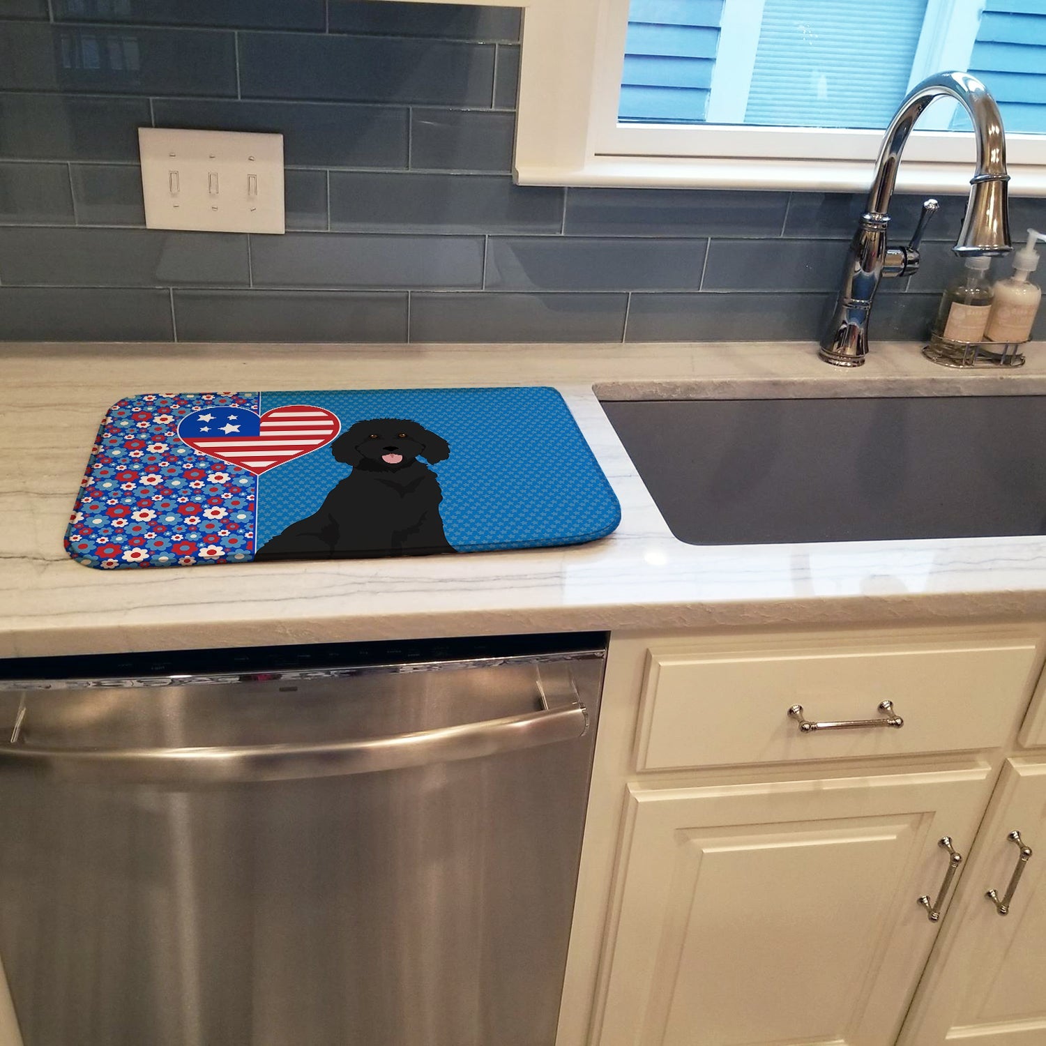 Standard Black Poodle USA American Dish Drying Mat Absorbent Dish Drying Mat Pad for Kitchen Counter Dish Drainer Mat for Countertop, 14 x 21", Multicolor